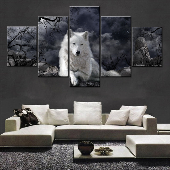 5-Panel Wolf Canvas – Bold Animal Wall Art for Home