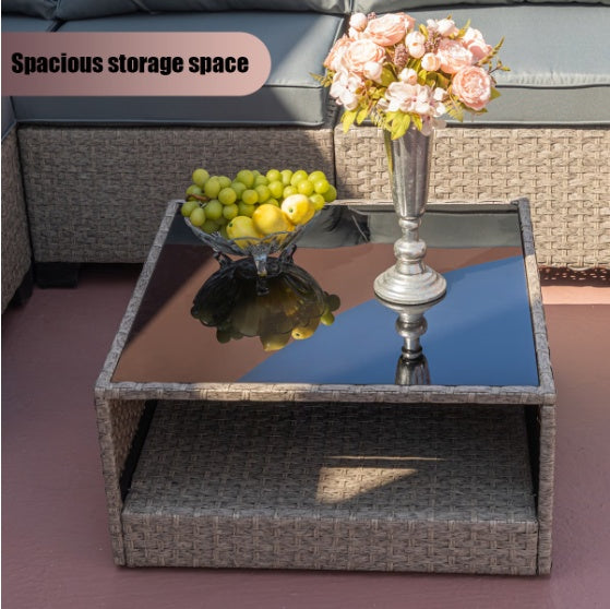 7-Piece Patio Furniture Set – Modular Sofa, Cushions & Storage Table