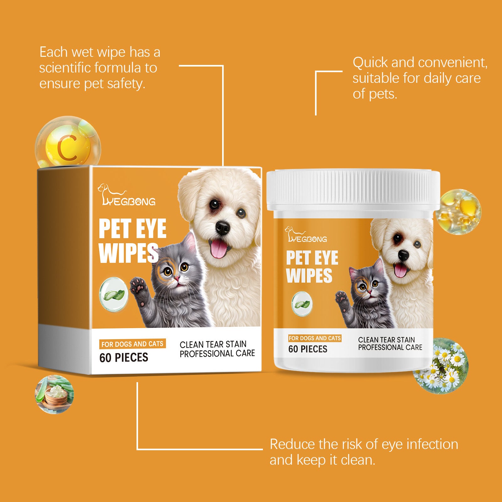 Yegbong Pet Eye Cleaning Wipes - Safe for Dogs and Cats