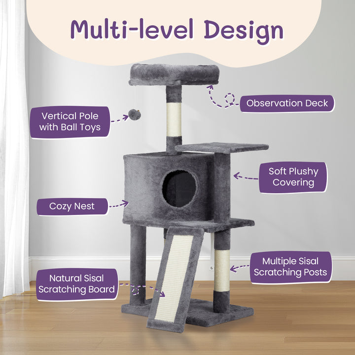 Dark Grey Cat Tree – 47" Trapezoid Climber & House