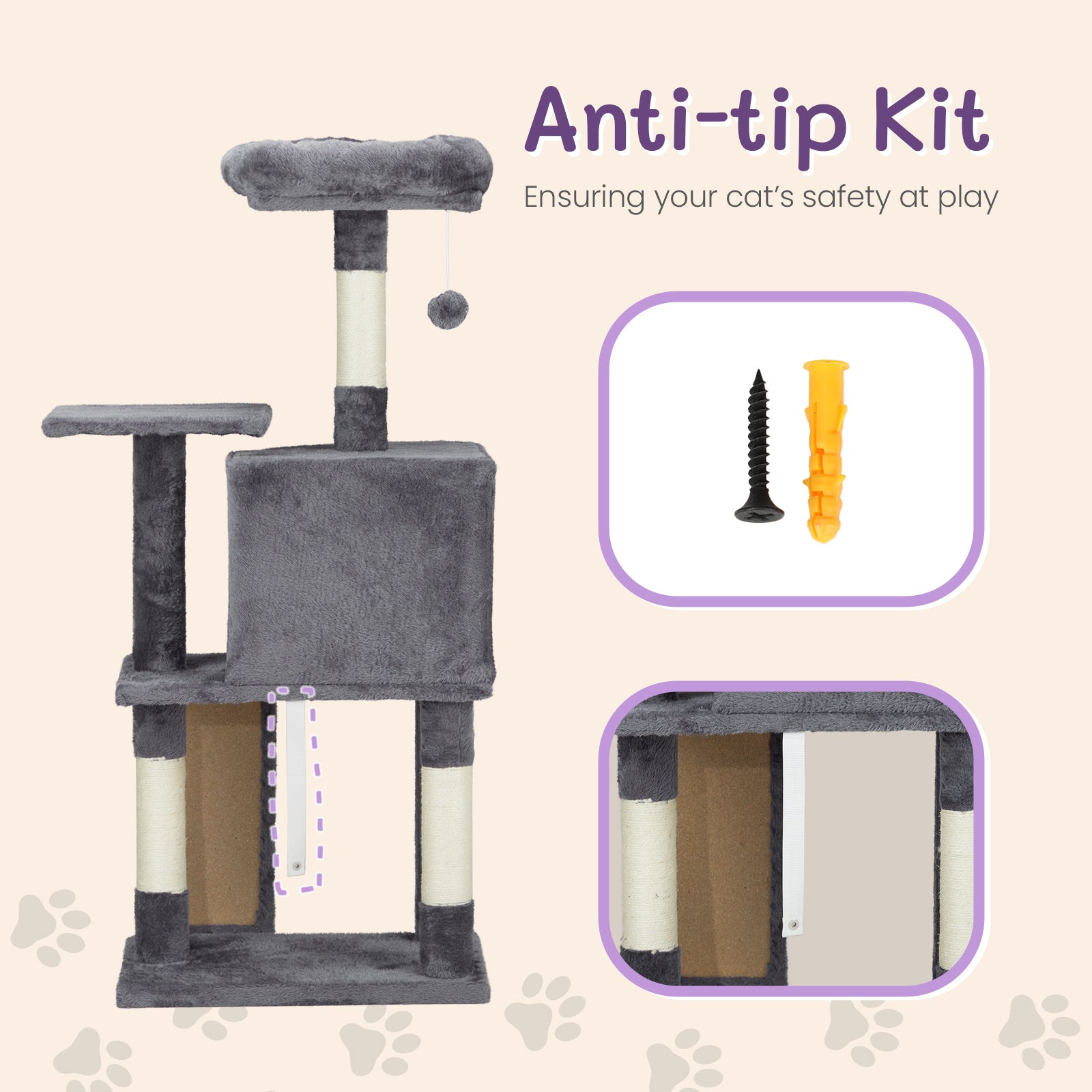 Dark Grey Cat Tree – 47" Trapezoid Climber & House