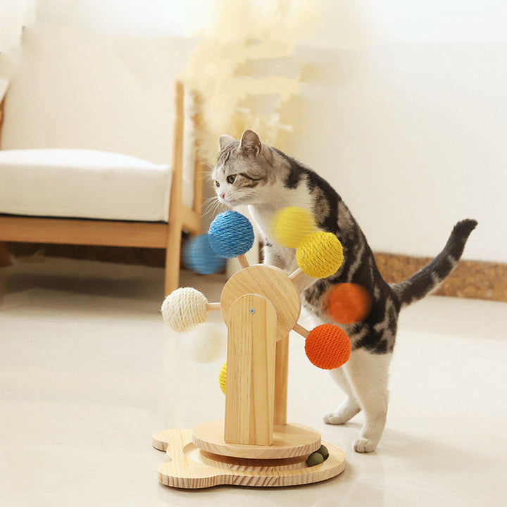 Rotating Cat Scratcher Board – Solid Wood Sisal Play Board