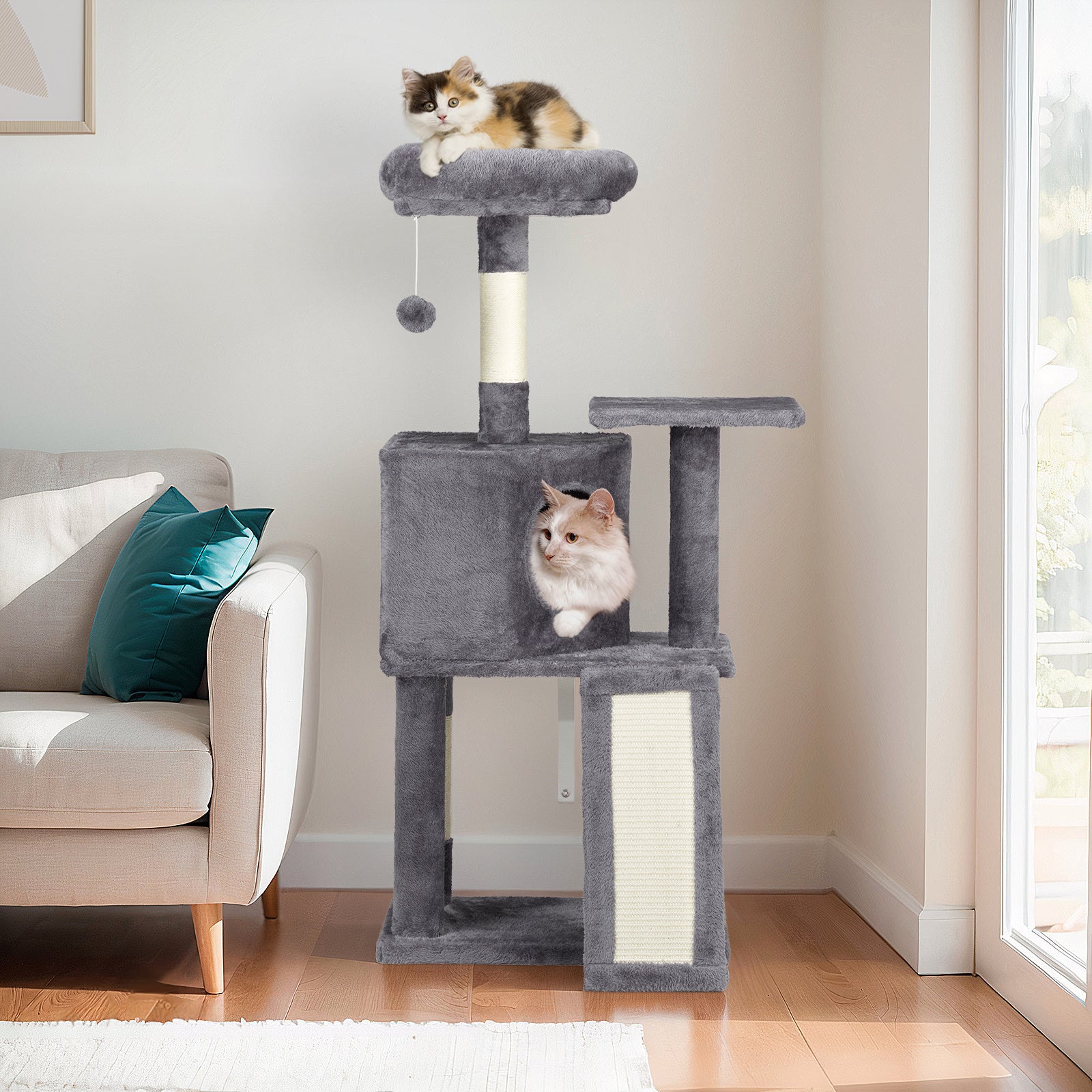 Dark Grey Cat Tree – 47" Trapezoid Climber & House