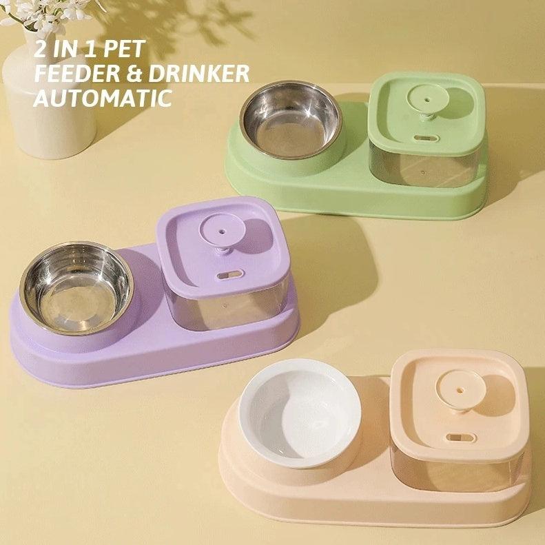 2-in-1 Pet Feeder and Drinker – Auto Water Dispenser and Food Divider