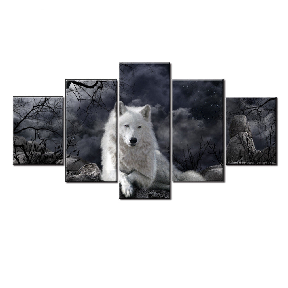 5-Panel Wolf Canvas – Bold Animal Wall Art for Home