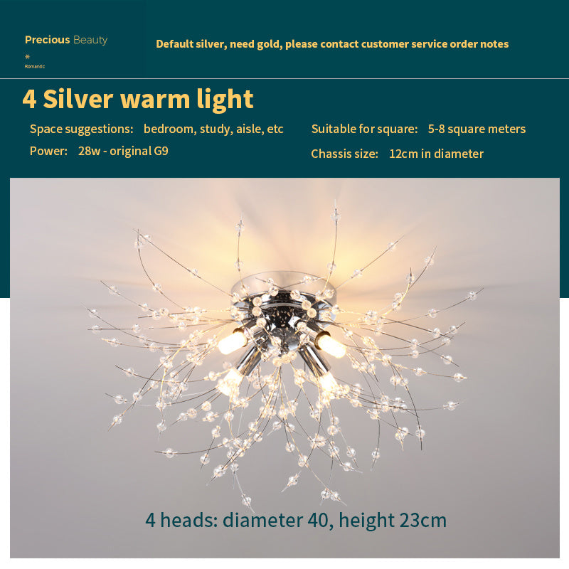Dandelion Crystal Ceiling Lamp – Elegant Bedroom Light