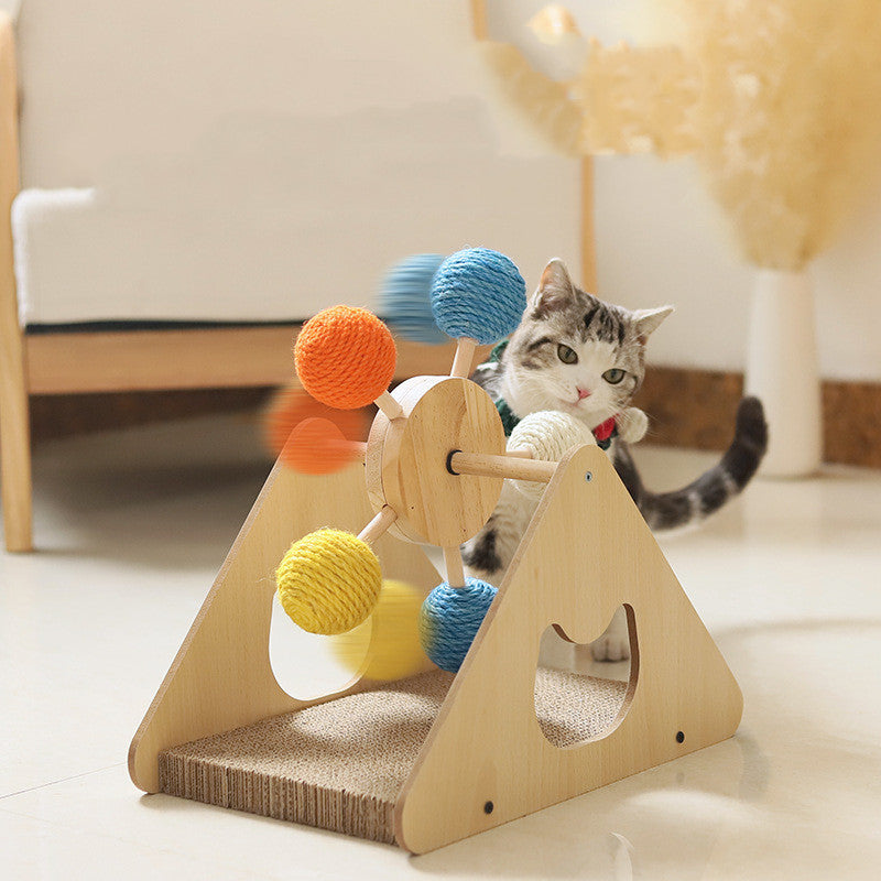 Rotating Cat Scratcher Board – Solid Wood Sisal Play Board