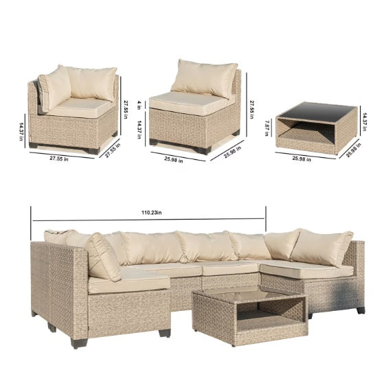 7-Piece Patio Furniture Set – Modular Sofa, Cushions & Storage Table