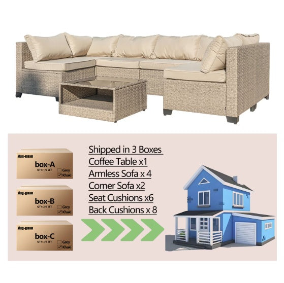 7-Piece Patio Furniture Set – Modular Sofa, Cushions & Storage Table